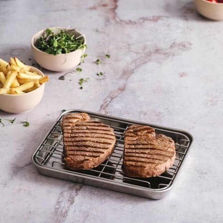 Roestvrijstalen dienblad Grillrek bakplaat Bakken en koelen Gelijkmatige warmtegeleiding 21.5 x 15 cm Geborsteld