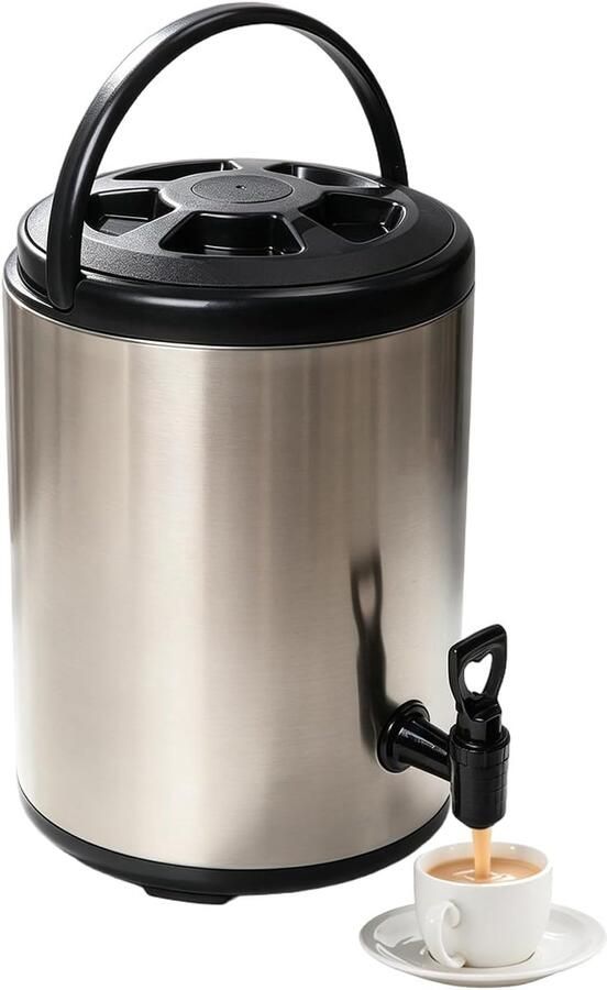 Roestvrijstalen drankdispenser 8 liter warme en koude dubbellaagse emmer zwart 8 l voor kantoor en thuis commerciële capaciteit
