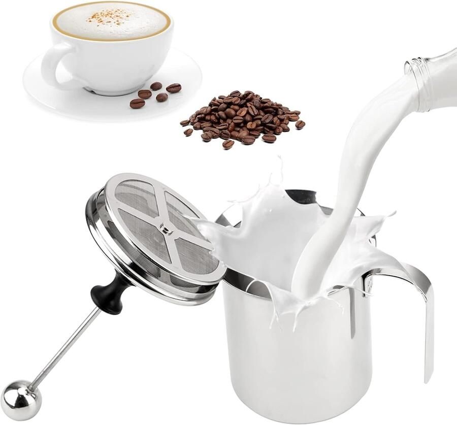 Roestvrijstalen dubbel gaas handmatige melkopschuimer 800ml melkopschuimer handmatig voor het maken van koffie cappuccino schuimmelk 20X10X9 5CM