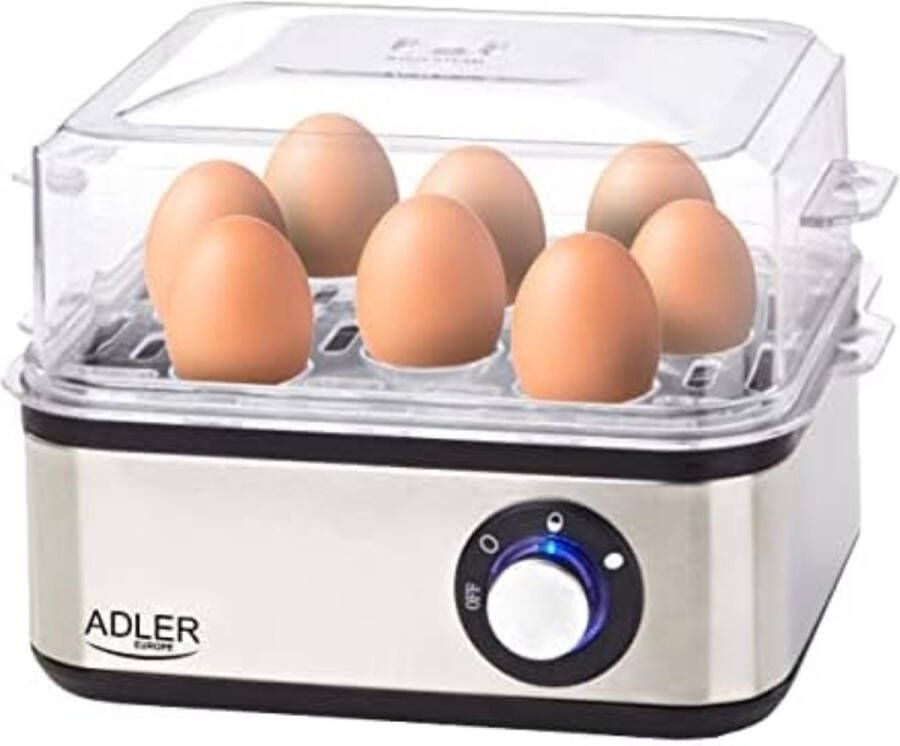 Roestvrijstalen Eierkoker voor 8 Eieren 800 W BPA-vrij Instelbare Hardheid Inclusief Eierstekers Maatbekers en Spiegelei-Pannetjes