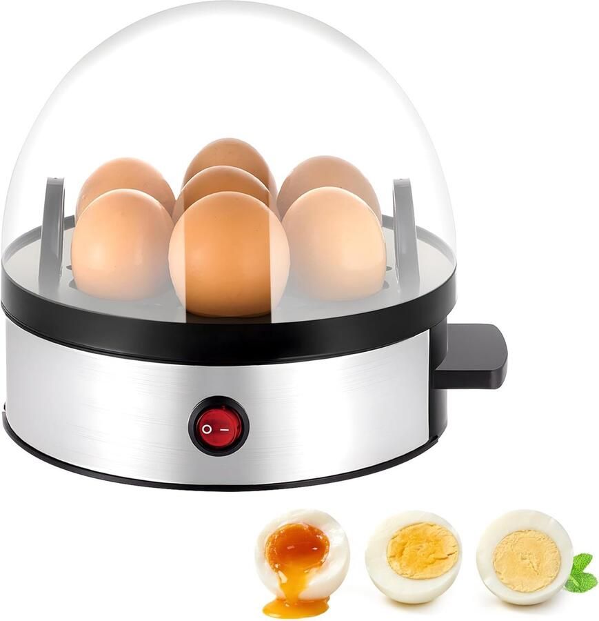Roestvrijstalen elektrische eierkoker 350W voor 1-7 eieren warmhoudfunctie en geluidssignaal inclusief accessoires