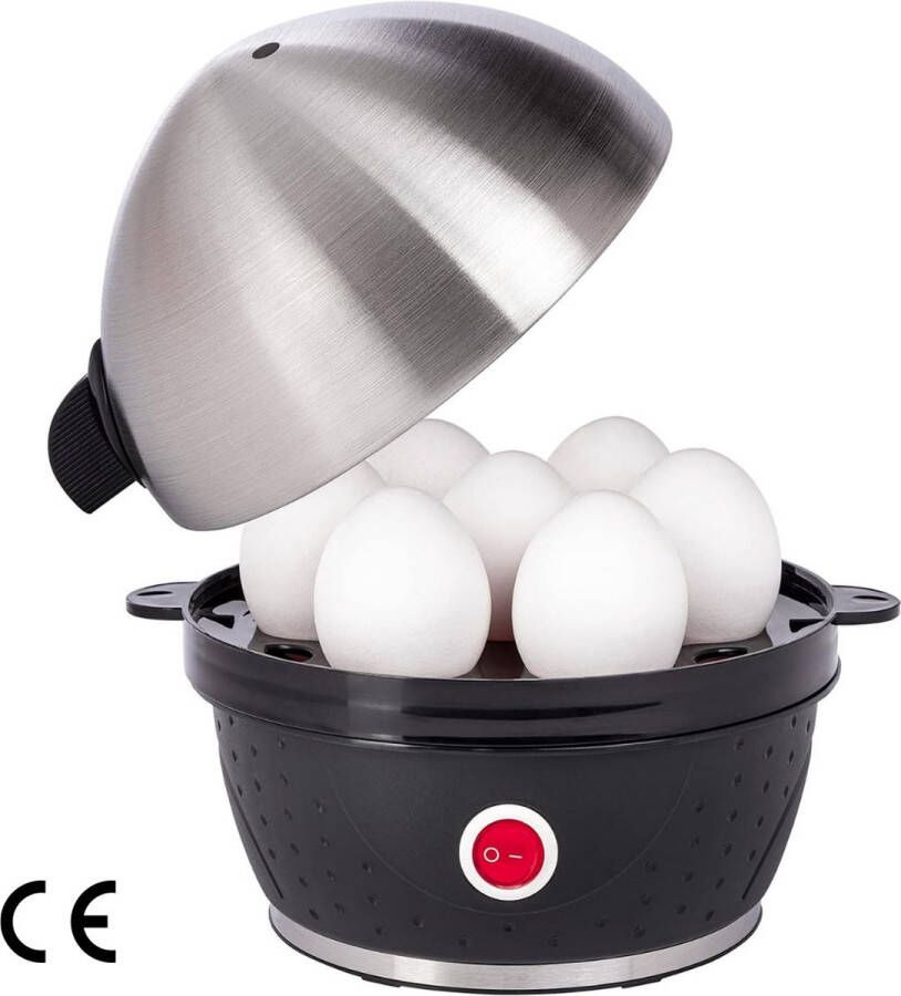 Roestvrijstalen Elektrische Eierkoker voor 1-7 Eieren Zwarte Eierkoker met Oververhittingsbeveiliging Geluidssignaal en Prikapparaat