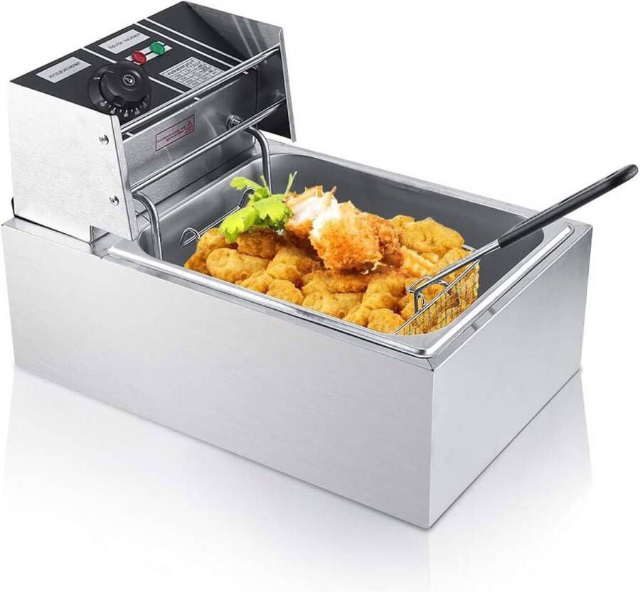 Roestvrijstalen Elektrische Friteuse 6L Olie Commerciële Friteuse Mand Anti-brandende Handgreep Franse Frietjes Gebakken Kip 2200W 44x285x28 cm