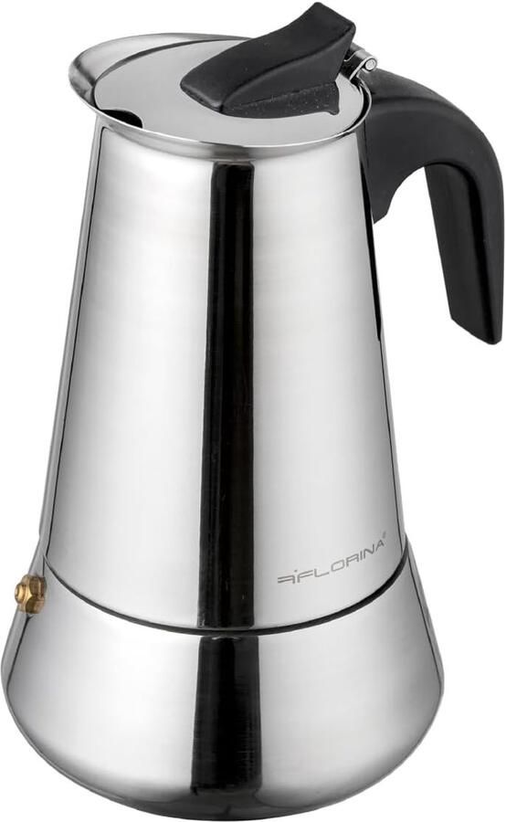 Roestvrijstalen Espressomaker 9 Kopjes (450 ml) I Kookplaat Espressomachine LINDA I Espresso Koffiekan van Roestvrij Staal met Geprofileerd Handvat I Geschikt voor Alle Kookplaten & Inductie