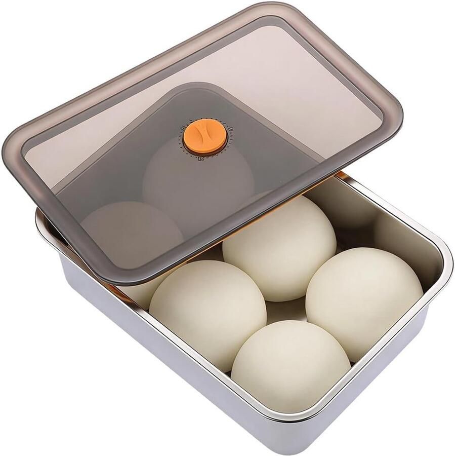 Roestvrijstalen Fermentatiebox met Deksel voor Pizza Deeg en Salades (30 x 21 x 8.5 cm) Ideaal voor Vers Deeg en Bewaren van Voedsel