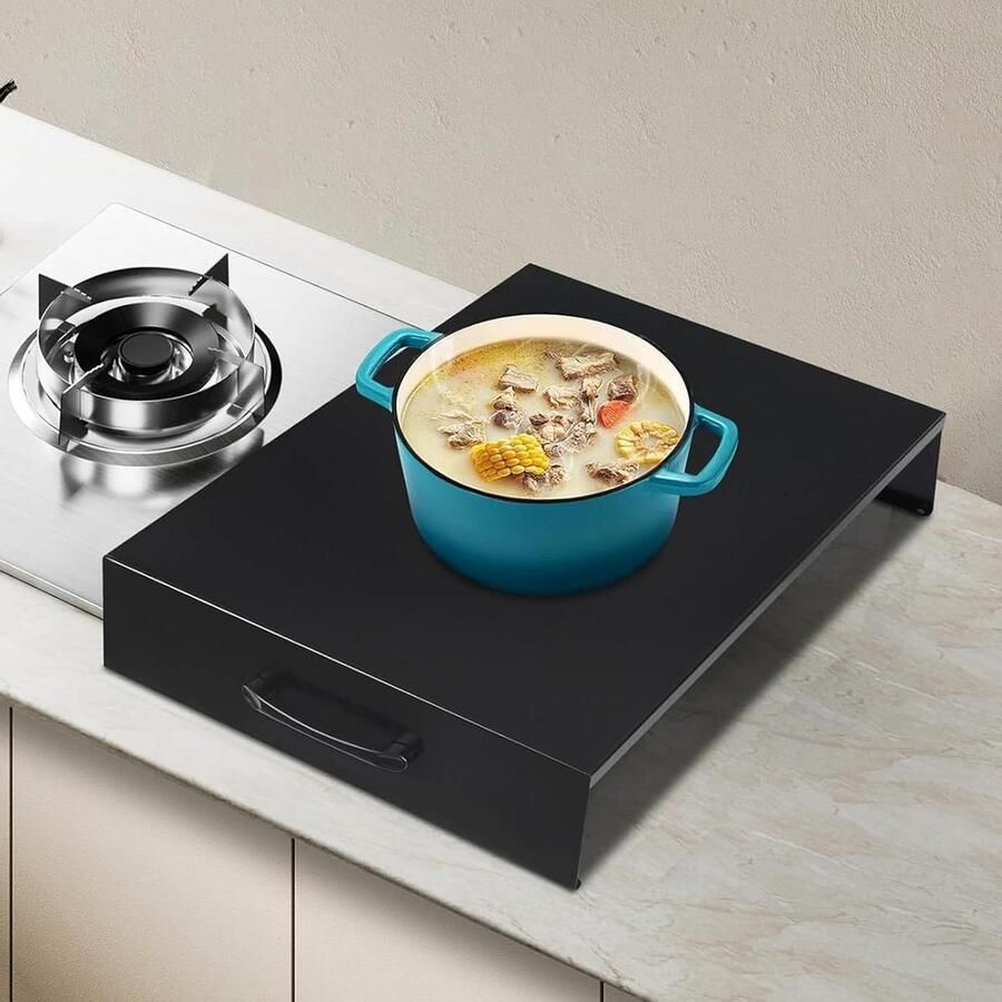 Roestvrijstalen Fornuis Cover Kookplaat Overlay Keuken Organiseren Met Handvat 40x50x9cm Zwart