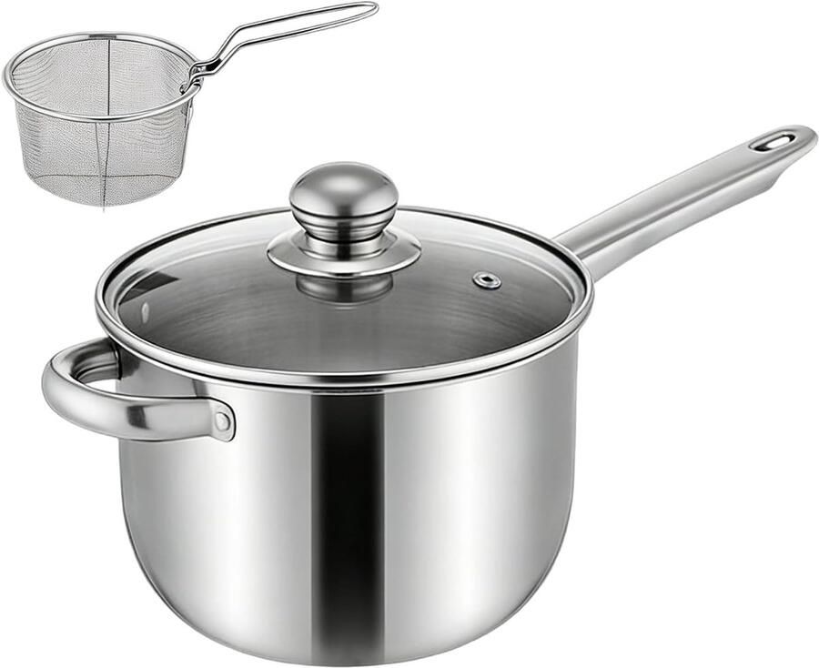 Roestvrijstalen Friteuse Draagbare Kookpan Frituren Kip Vis Inclusief Mand 15 x 20 x 15 cm