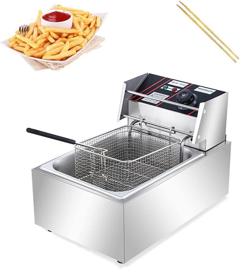 Roestvrijstalen Friteuse Dubbele Tank Professioneel Frituren Verstelbare Temperatuur 5000 Watt Zilver