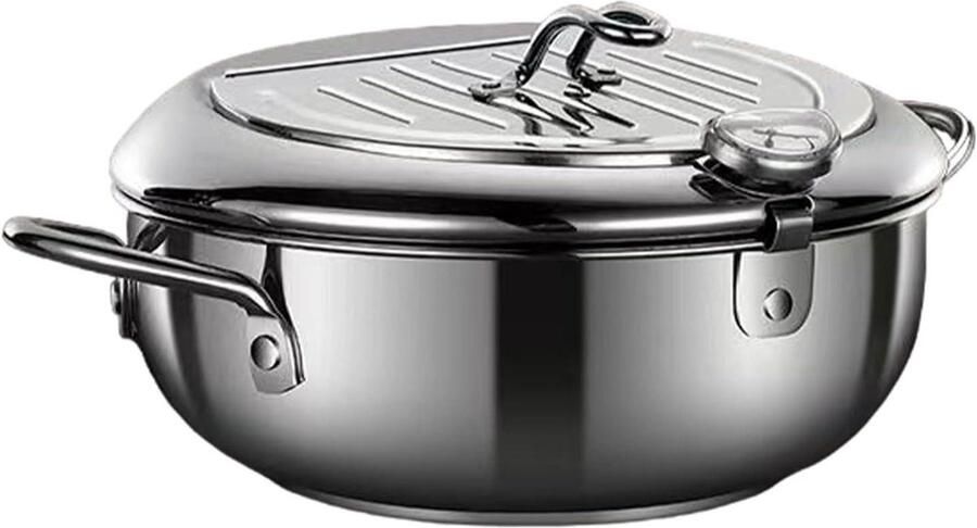 Roestvrijstalen Friteuse Frituurpan Diep Knapperig Bakken Met Precisie Thermometer 20 cm Diameter Zilver