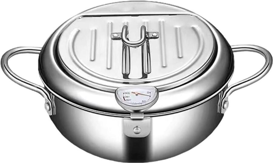 Roestvrijstalen Friteuse Frituurpan Diepe Pan Lekker Frituren Met Ingebouwde Thermometer 20CM Zilver