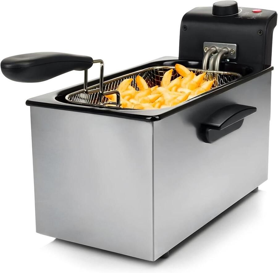 Roestvrijstalen Friteuse Frituurpan Elektrisch Knapperige Snacks Maken Met Koelzone 3 Liter Zilver
