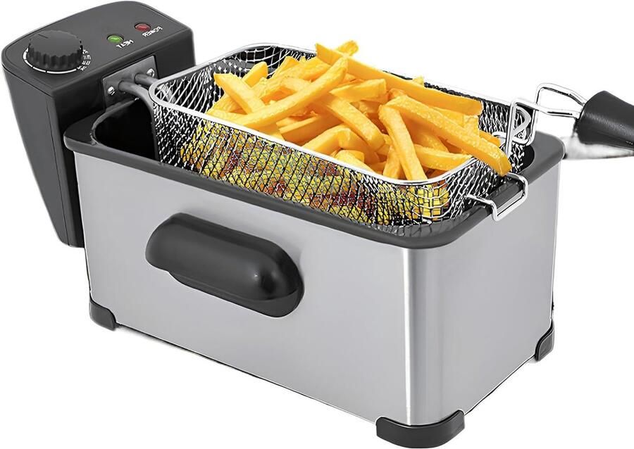 Roestvrijstalen Friteuse Frituurpan Elektrisch Thuis Frituren Instelbare Temperatuur 3.5L Zilver
