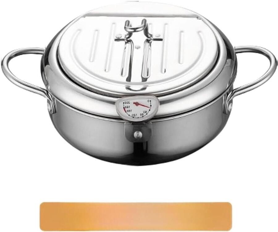 Roestvrijstalen friteuse Japanse pan Veelzijdig koken Met thermometer 20 cm Zilver