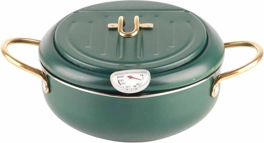 Roestvrijstalen Frituurpan met Thermometer Handvat Japanse Stijl Inductiekookplaat Diepgroen