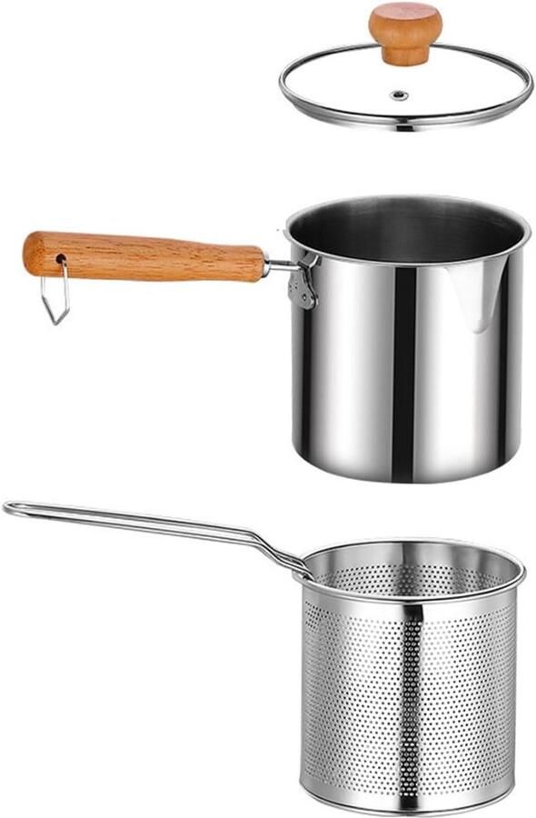 Roestvrijstalen Friteuse Mini Frituurpan Thuis Frituren Veilig Niet-Spat Ontwerp 28 x 16 x 11 cm Zilver