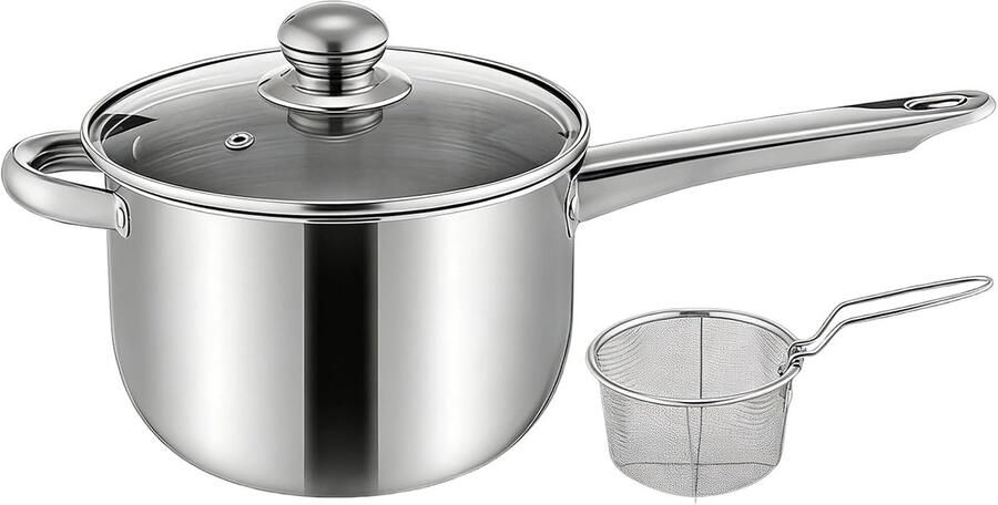 Friteuse met Mand Kleine Frituurpan Thuis Koken Gelijkmatige Warmte 38 cm Zilverkleurig