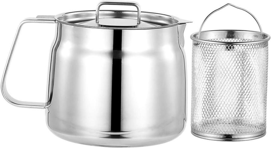 Roestvrijstalen friteuse Oliepan met mand Frietjes bakken Geïntegreerde oliezeef 2 liter capaciteit Zilver