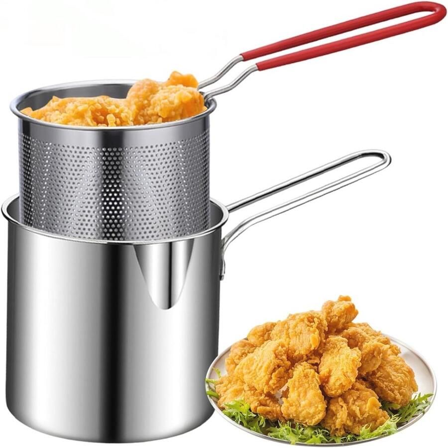 Roestvrijstalen Friteuse Pan met Zeefmand Ideaal voor Temura en Gebakken Gerechten