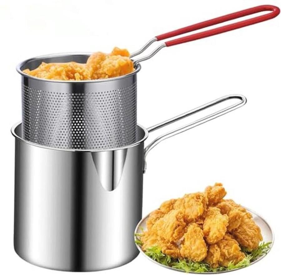 Roestvrijstalen Friteuse Pan met Zeefmand Ideaal voor Temura en Gebakken Gerechten