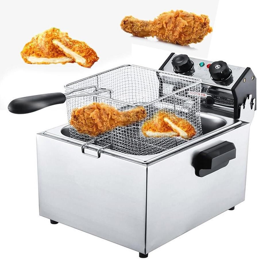 Roestvrijstalen Frituurpan Elektrische Friteuse Thuis Frituren Instelbare Temperatuur 6 Liter Zilver