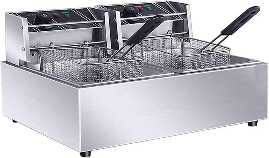 Roestvrijstalen Frituurpan Elektrische Friteuse Thuis Frituren Instelbare Temperatuur 8L of 16L Zilver