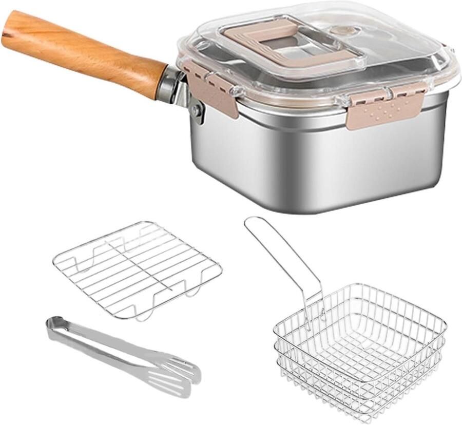 Roestvrijstalen Frituurpan Frietpan Multifunctioneel Thuis Koken Morsbestendige Mand 226B x 156H cm Zilver