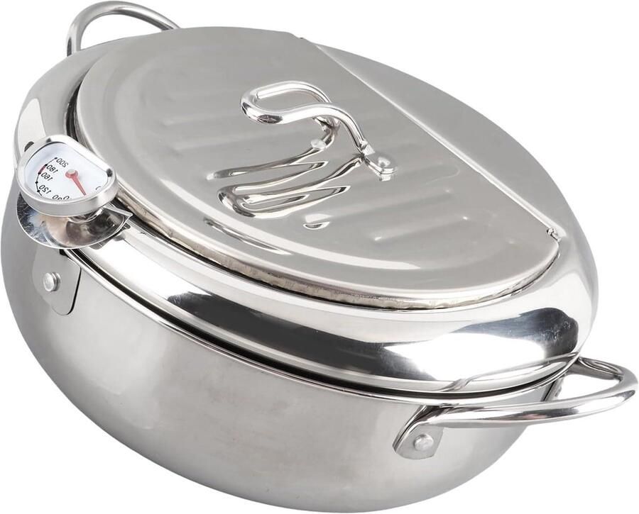 Roestvrijstalen Frituurpan Friteuse Keukengereedschap Thuis Frituren Inductie Compatibel 24 cm Zilver