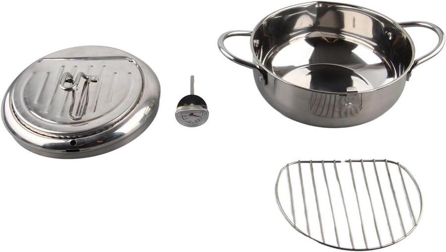 Roestvrijstalen Frituurpan Friteuse Keukengerei Lekker Frituren Inductie Geschikt 20 Cm Diameter Zilverkleurig