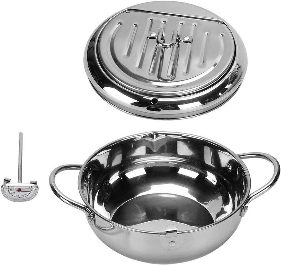 Roestvrijstalen Frituurpan Frituurketel Keukenpan Thuis Koken Frituren Precisie Temperatuurregeling 24CM Zilverkleurig