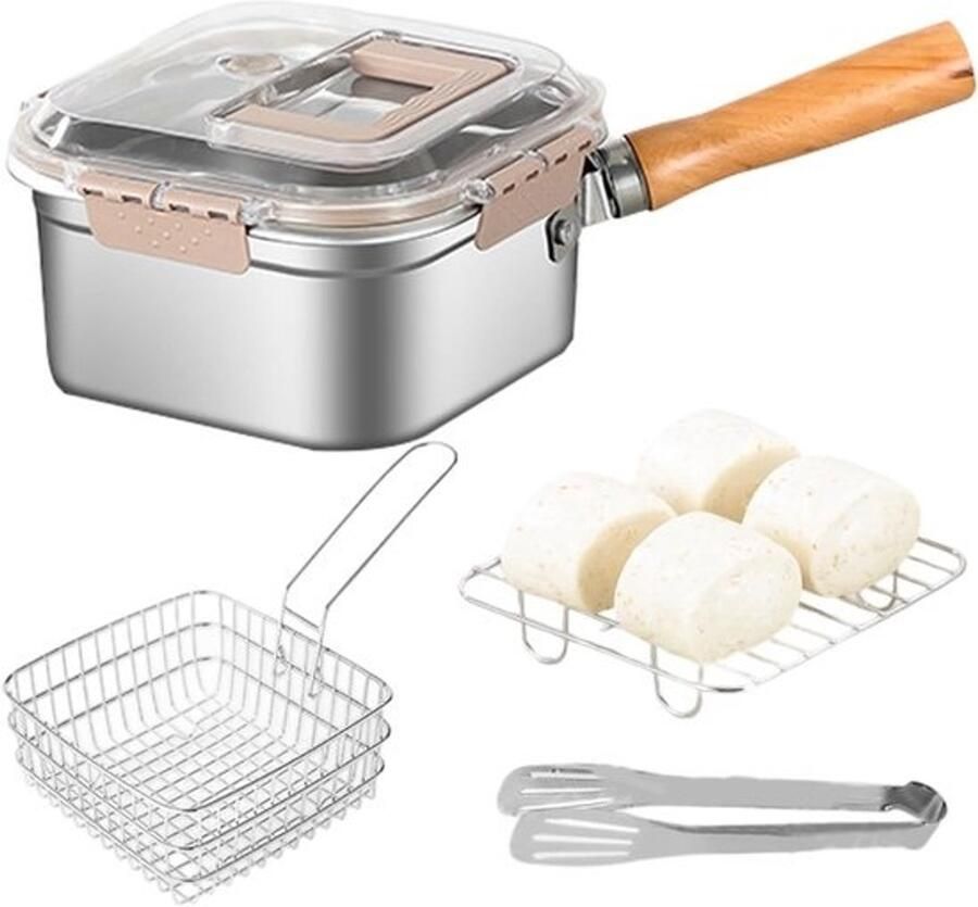 Elektrische friteuse Koekenpan met zeef Knapperige snacks maken Roestvrijstalen constructie 20.5 cm diameter Zilver