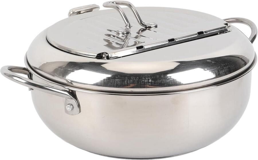 Roestvrijstalen Frituurpan Kleine Friteuse Thuis Frituren Snelle Warmtegeleiding 24cm Zilver