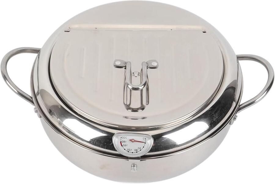 Roestvrijstalen Frituurpan Koekenpan met deksel Lekker Frituren Gelijkmatige Verwarming 24 cm Zilver