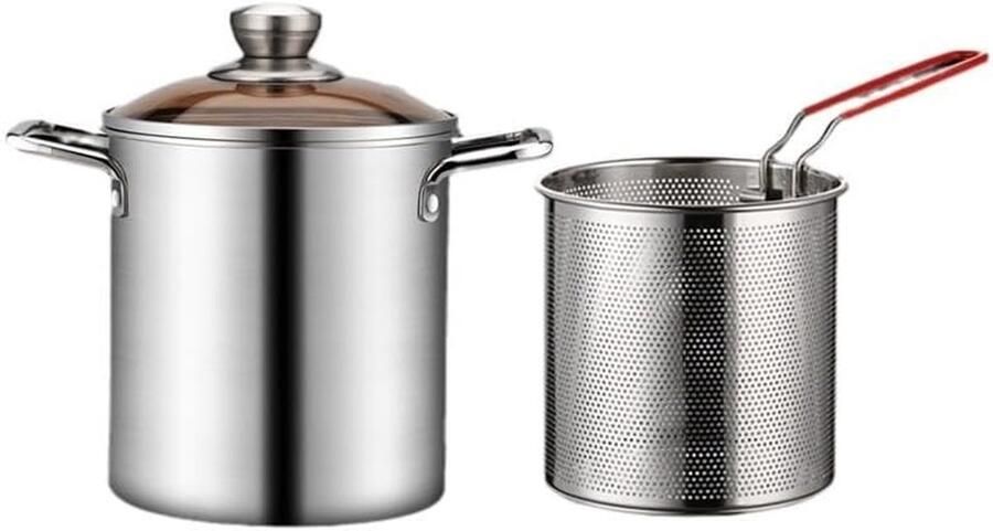 Roestvrijstalen Frituurpan Koekenpan met mand Thuis Frituren Voedselveilig Materiaal 3 Liter Capaciteit Zilverkleurig