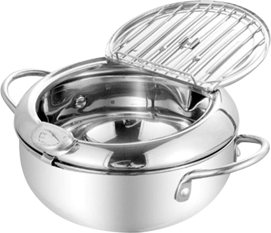 Roestvrijstalen Frituurpan Kookpot Braadpan Thuis Frituren Met Ingebouwde Thermograaf 25 x 13 x 13 cm Zilverkleurig