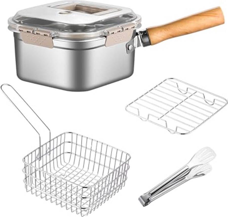 Roestvrijstalen Frituurpan met Afneembare Friteuzezeef en Anti-Verbrandingsgreep Ideaal voor Tempura Friet en Kip (6 inch)