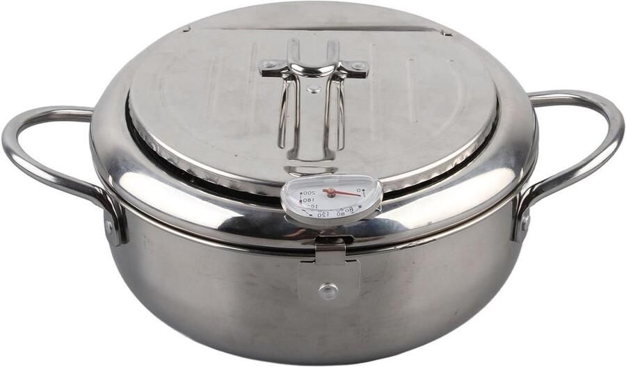 Roestvrijstalen Frituurpan Mini Braadpan Thuis Frituren Met Ingebouwde Thermometer 24 cm Zilverkleurig