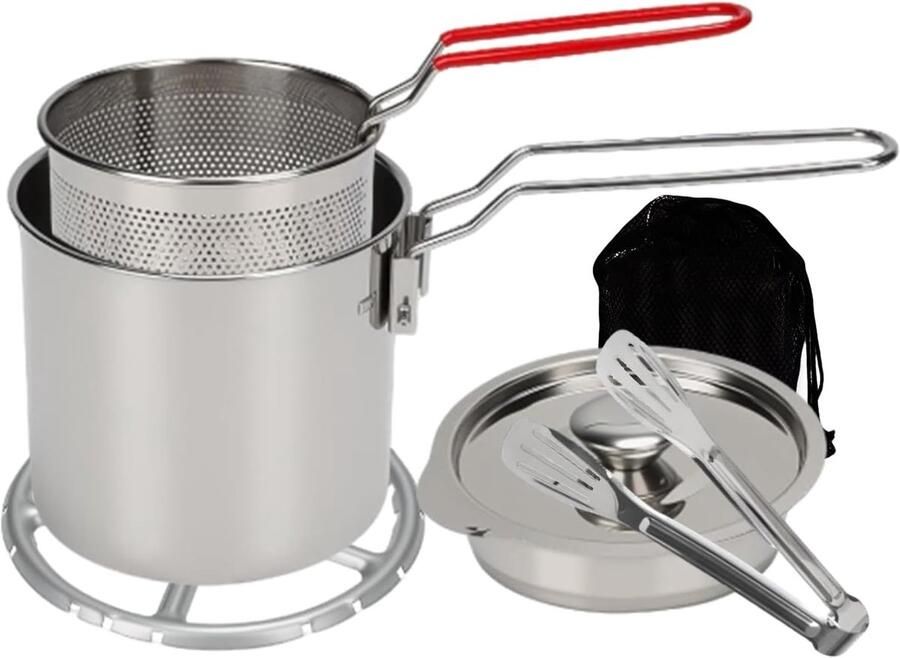 Roestvrijstalen Frituurpan Mini Friteuse Thuis Koken 7-Delige Set 12 Liter Zilverkleurig