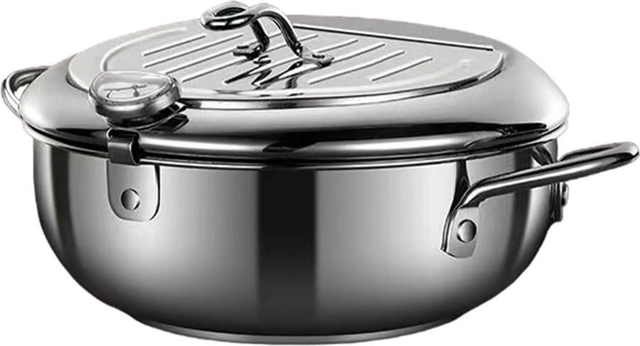 Roestvrijstalen Frituurpan Soeppan Pot Frituren Thuis Dubbele Bodem Met Thermometers 20CM Diameter