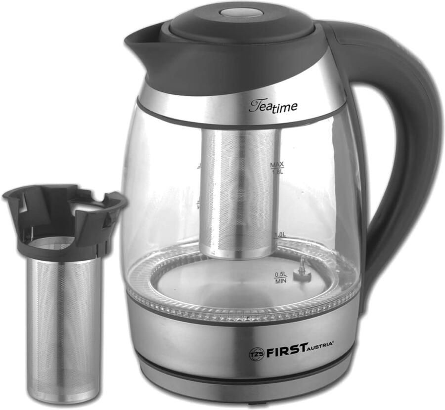 Roestvrijstalen glazen waterkoker met temperatuurinstelling en LED-verlichting 1 8 liter 2200 W
