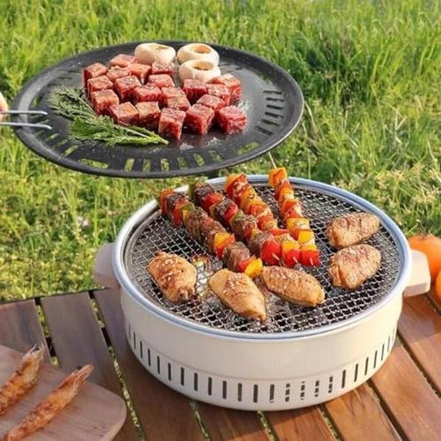 Roestvrijstalen Grill Mini BBQ Buiten Koken Draagbaar Ontwerp 37 cm Diameter Zilver