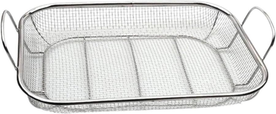 Roestvrijstalen Grillmand BBQ Grillpan Grillen van Groenten 360 Graden Warmtecirculatie 42.3 x 27.8 cm Zilver