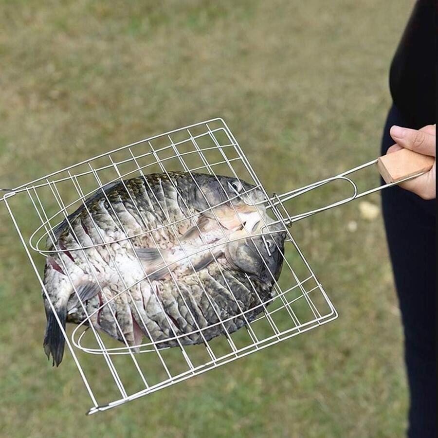Roestvrijstalen Grillmand BBQ Mand Buiten Koken Niet-klevend Oppervlak 43x23x1.5cm Zilver