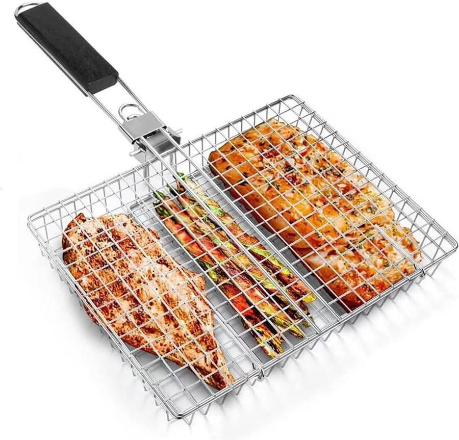 Roestvrijstalen Grillmand Draagbaar Grillrooster Buiten Koken Opvouwbaar Ontwerp N.v.t. Zilver