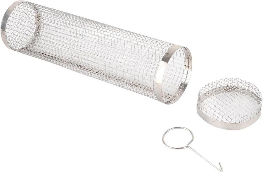 Roestvrijstalen Grillmand Groentecilinder Barbecueën met Vrienden Rollend Ontwerp 30 cm Zilver
