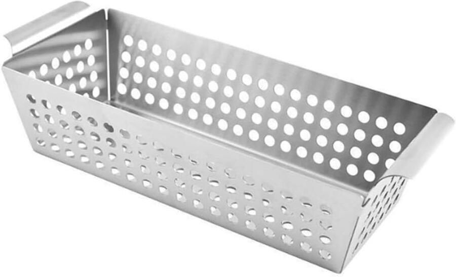 Roestvrijstalen Grillmand Groentepan Barbecue Buiten Grillen Gelijkmatige Warmteverdeling 28.5 x 13 x 6 cm Zilver