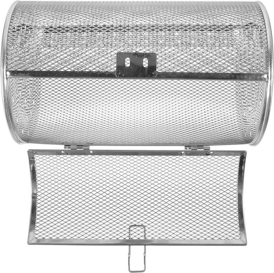 Roestvrijstalen Grillmand Roterende Ovenmand Barbecueën en Grillen Kliksluiting Ontwerp 26.5 x 14 x 14 cm Zilver