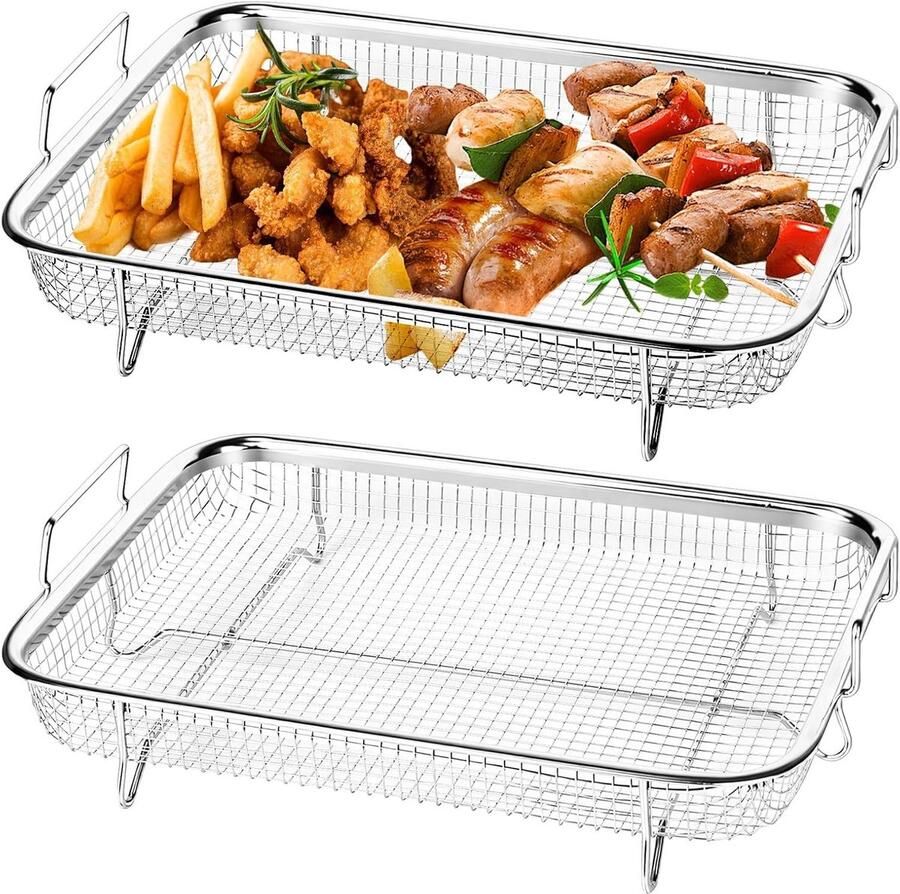 Roestvrijstalen Grillmanden Set van 2 30 x 22.5 x 2 cm Ideaal voor Barbecue Bakken en Gezond Koken met Handvatten
