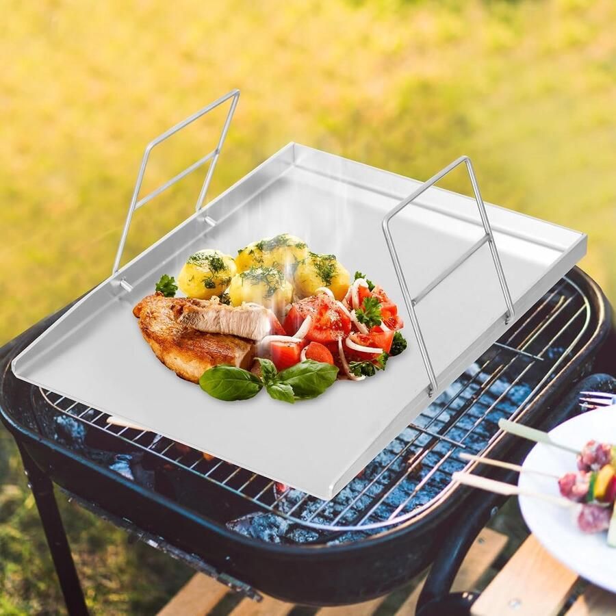 Roestvrijstalen grillplaat Universele BBQ bakplaat Buiten koken Vaatwasserbestendig 45 x 34 cm Zilver - Foto 2