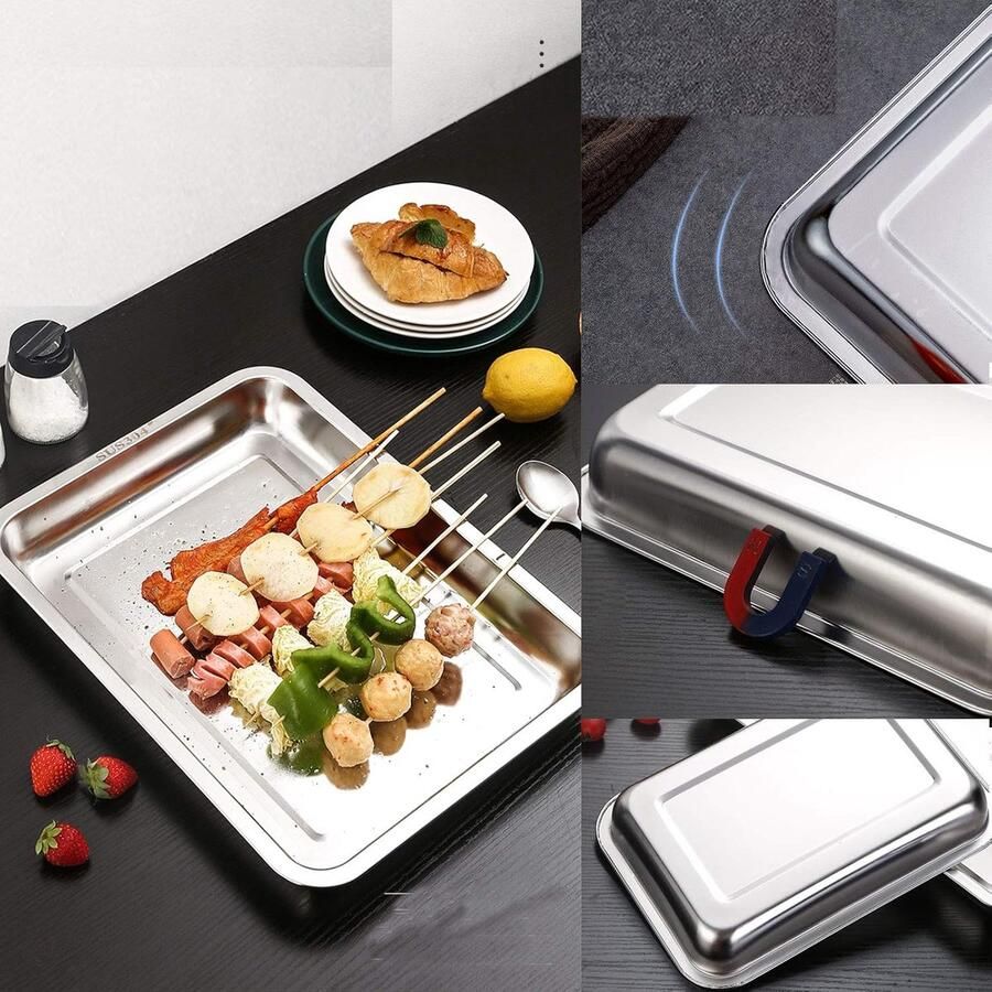 Roestvrijstalen Grillplaat Grillschaal Groente Indirect Grillen Vaatwasmachinebestendig 10 x 8 cm Zilver