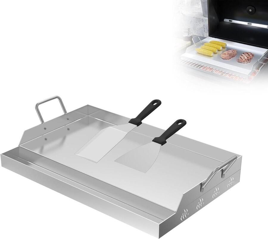 Roestvrijstalen Grillplaat Plancha Bakplaat Barbecue Koken Gelijkmatige Warmteverdeling 54 x 32 x 7 cm Zilver